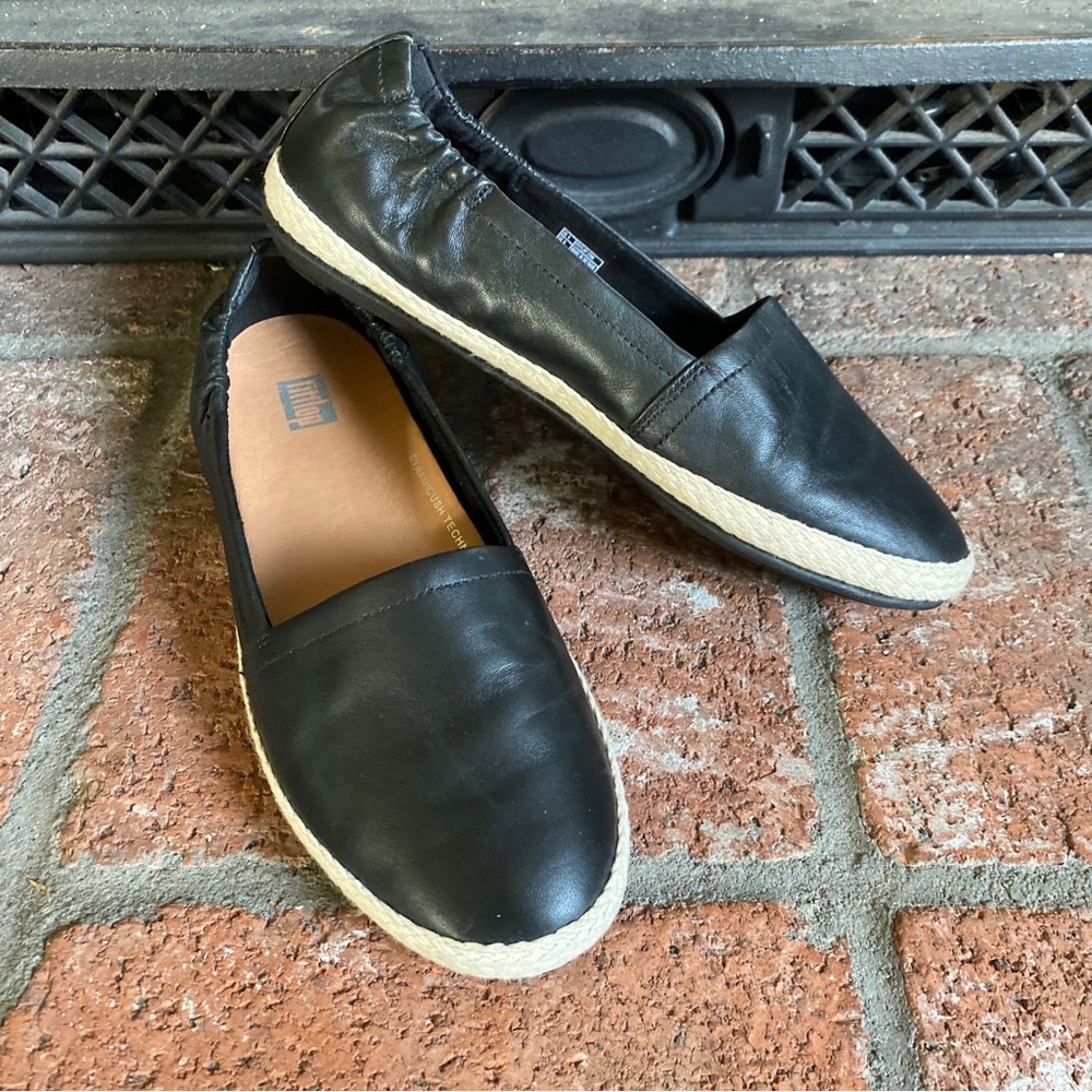 FitFlop Black Leather Espadrille Flats